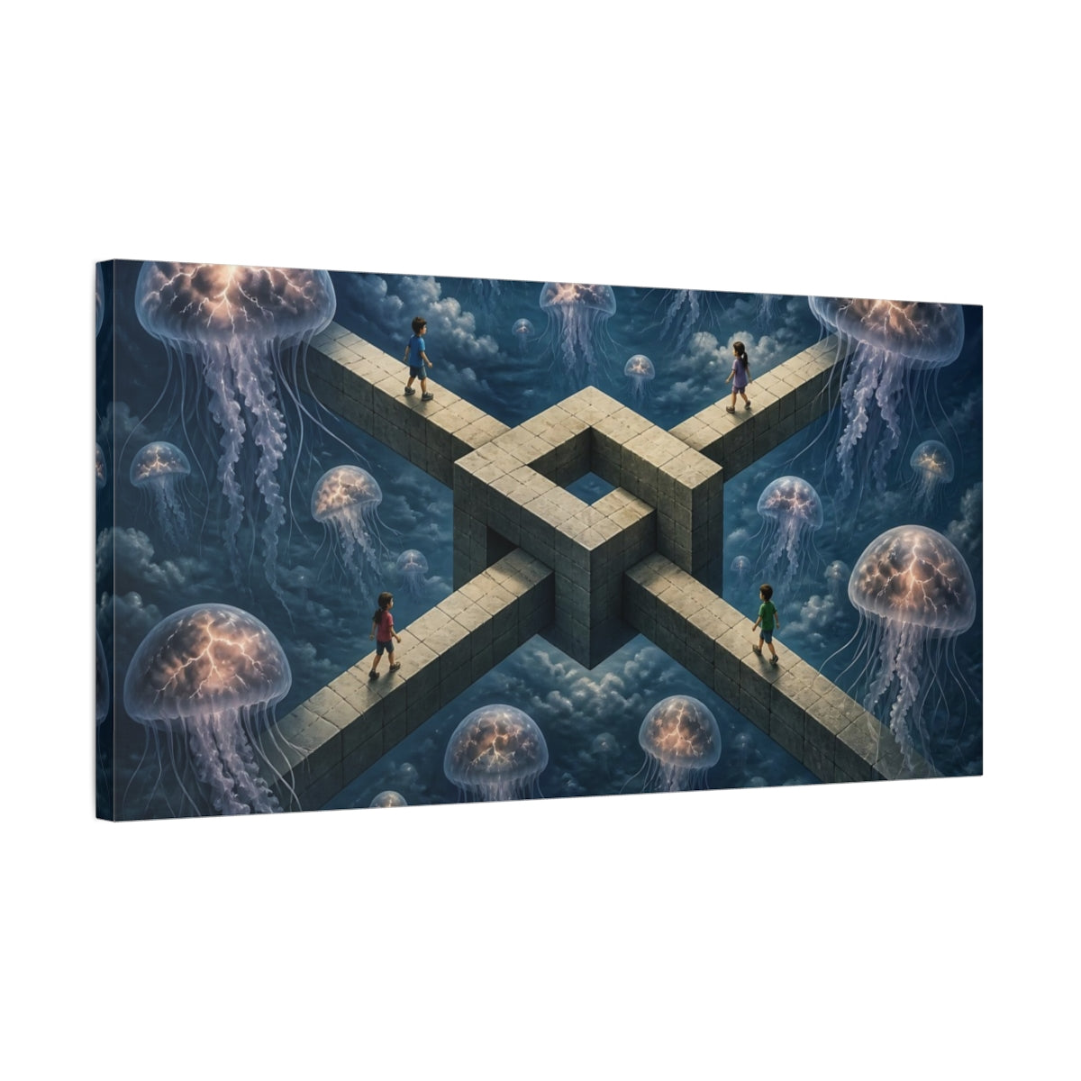 Side Mockup 1. Jellyfish Illusion shown as canvas print