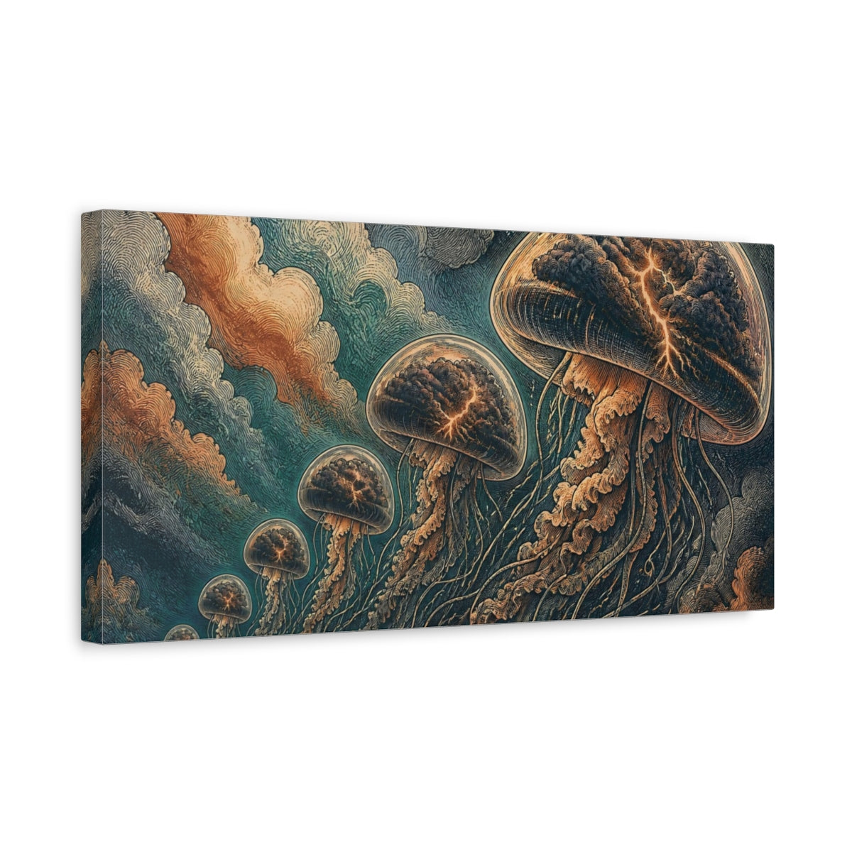 Side Mockup 3. Jellyfish Thunder Parade shown as canvas print