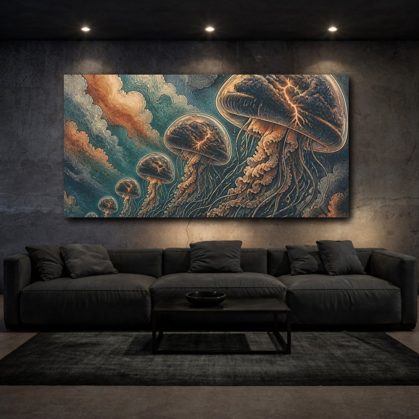 Mockup 3. Jellyfish Thunder Parade shown as canvas print