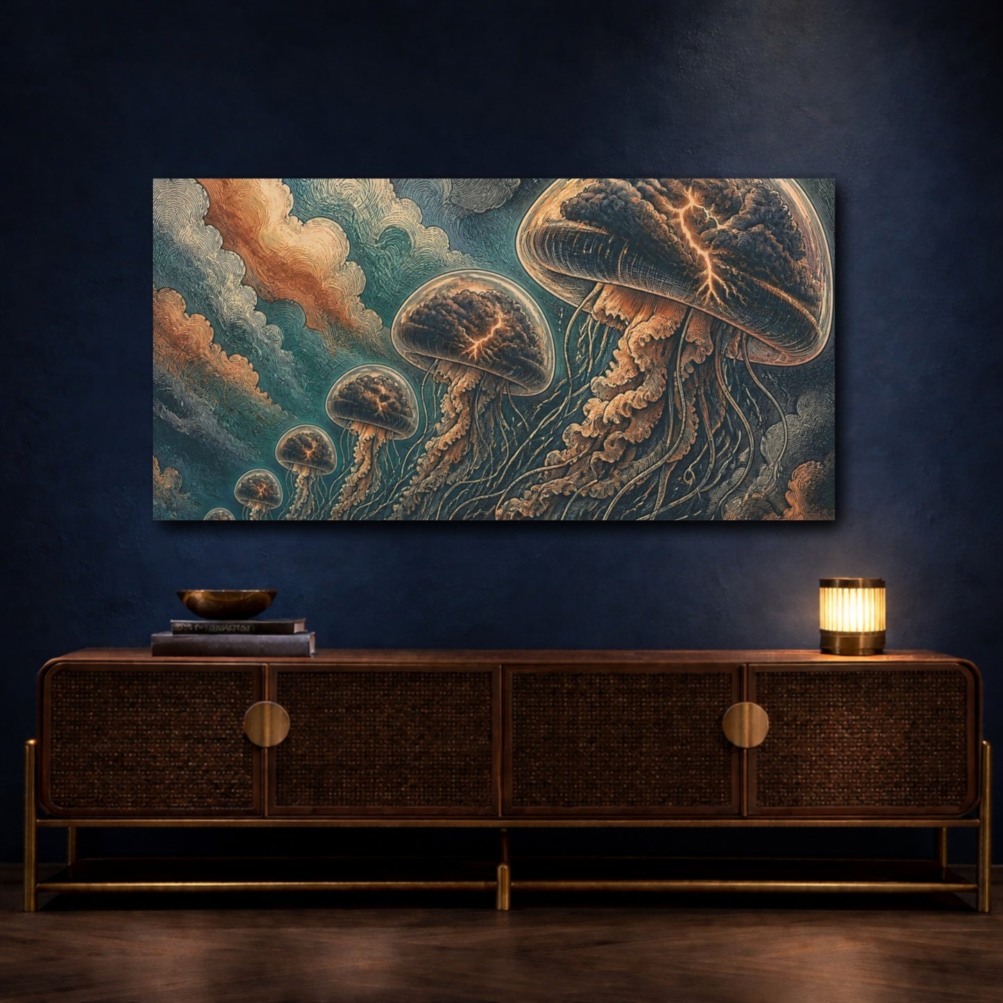 Mockup 4. Jellyfish Thunder Parade shown as canvas print