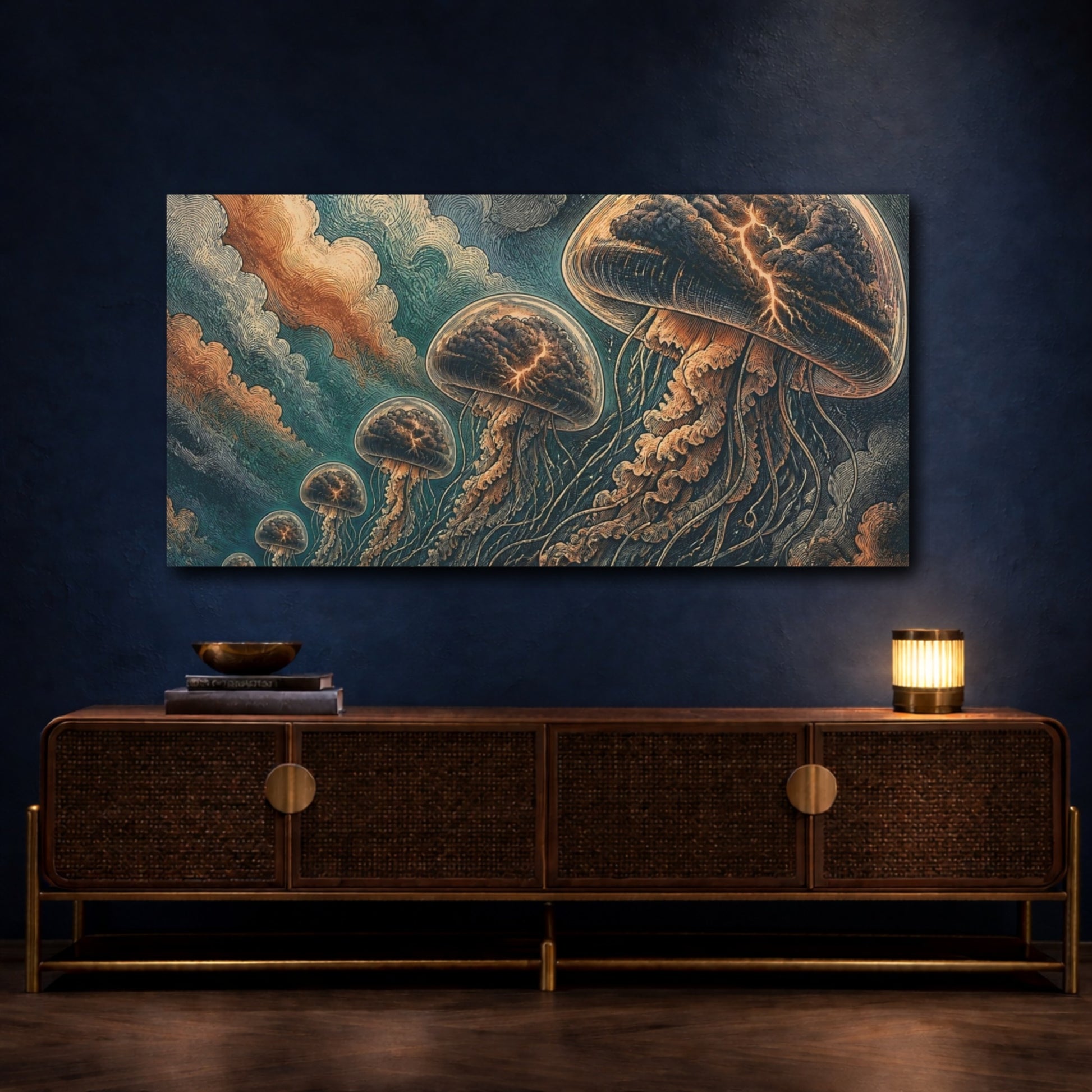 Mockup 4. Jellyfish Thunder Parade shown as canvas print