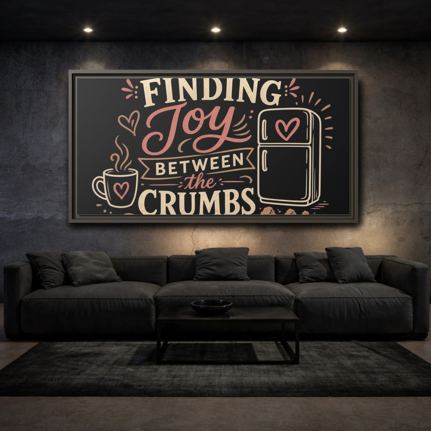 Mockup 3. Joy Between The Crumbs shown as framed canvas print
