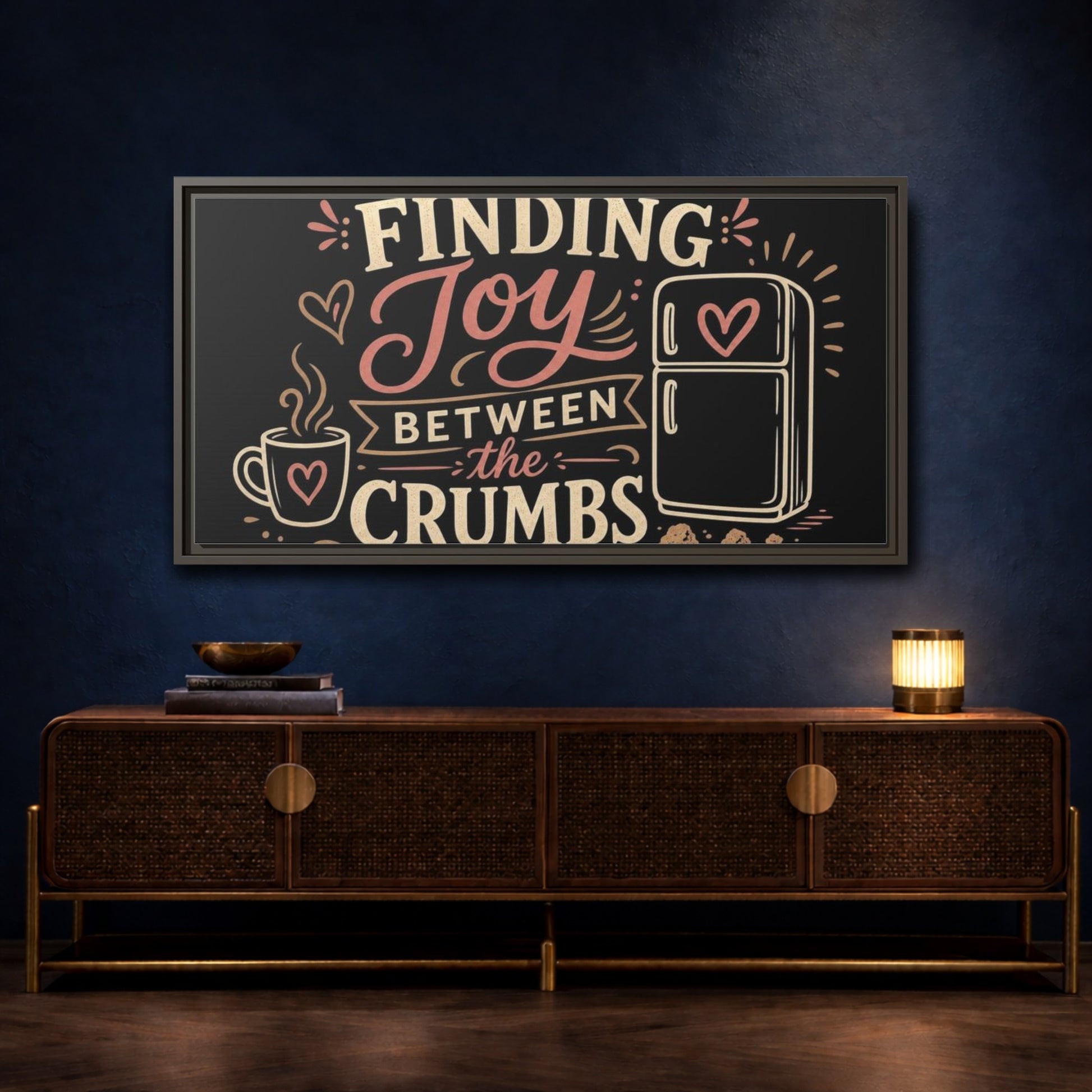 Mockup 4. Joy Between The Crumbs shown as framed canvas print