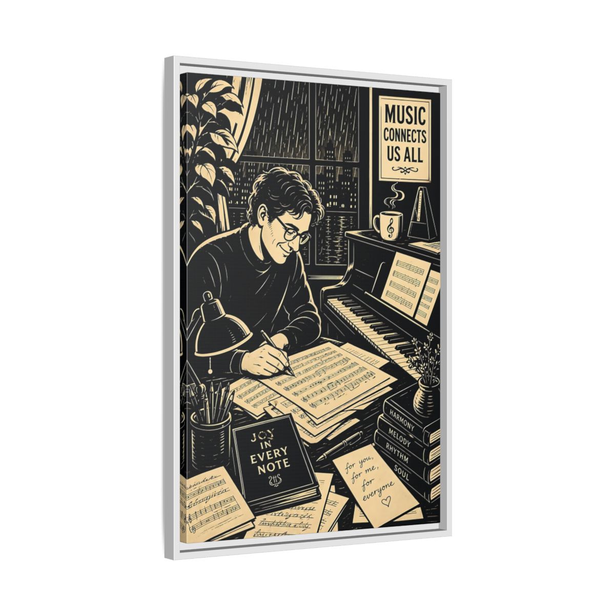 Side Mockup 10. Joy In Every Note shown as framed canvas print