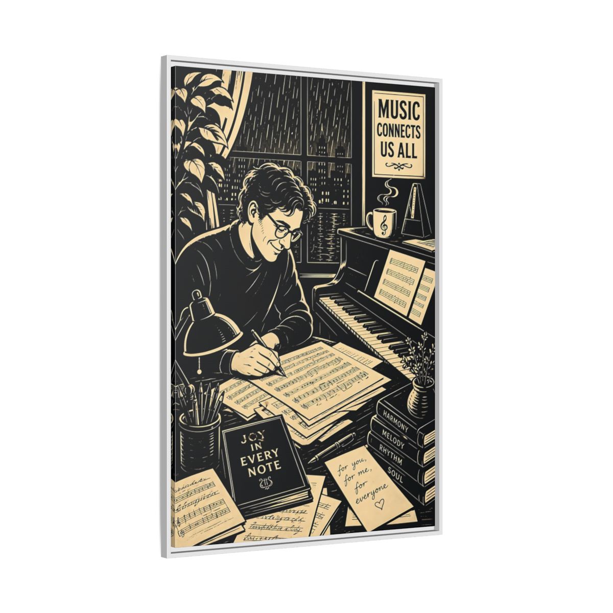 Side Mockup 7. Joy In Every Note shown as framed canvas print