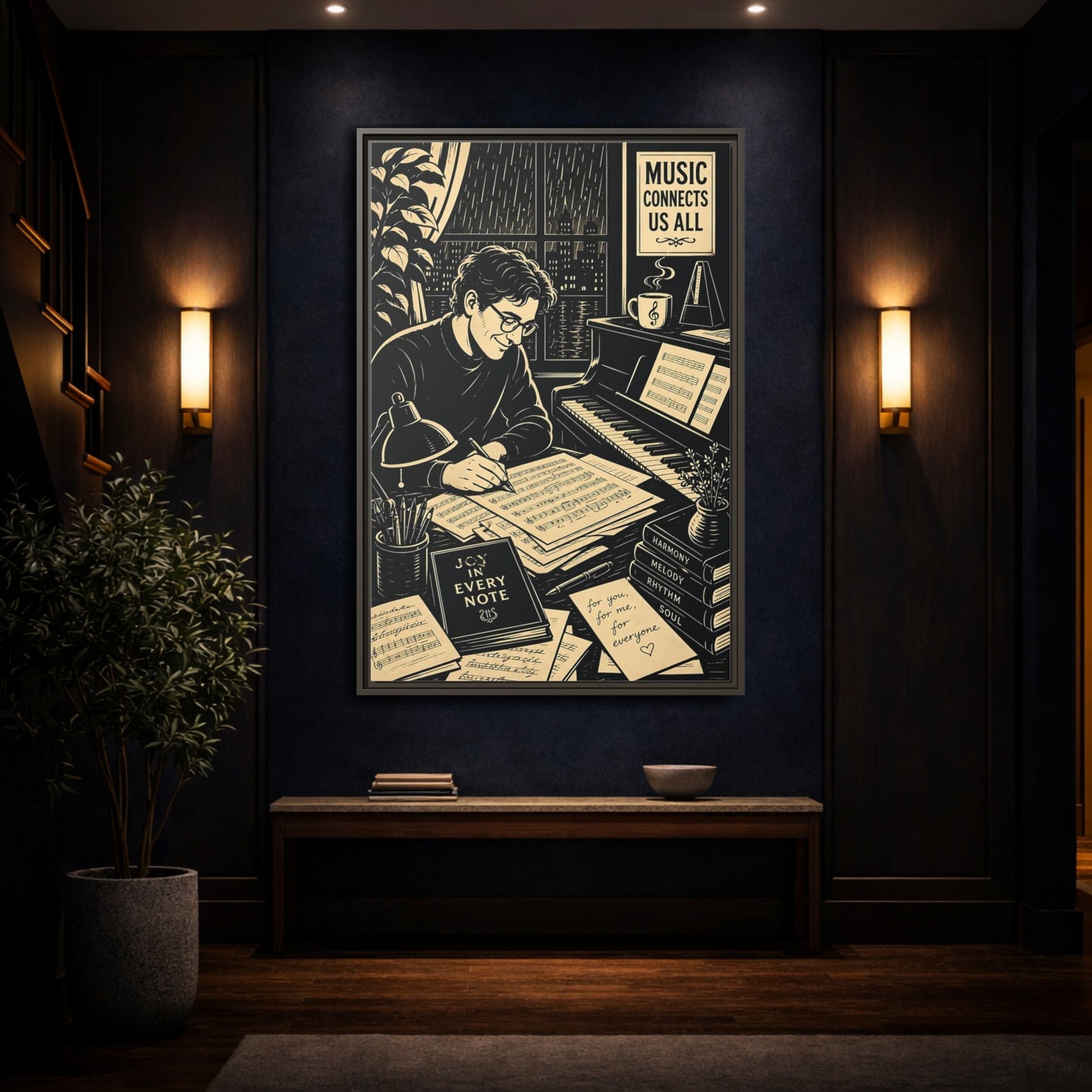 Mockup 4. Joy In Every Note shown as framed canvas print