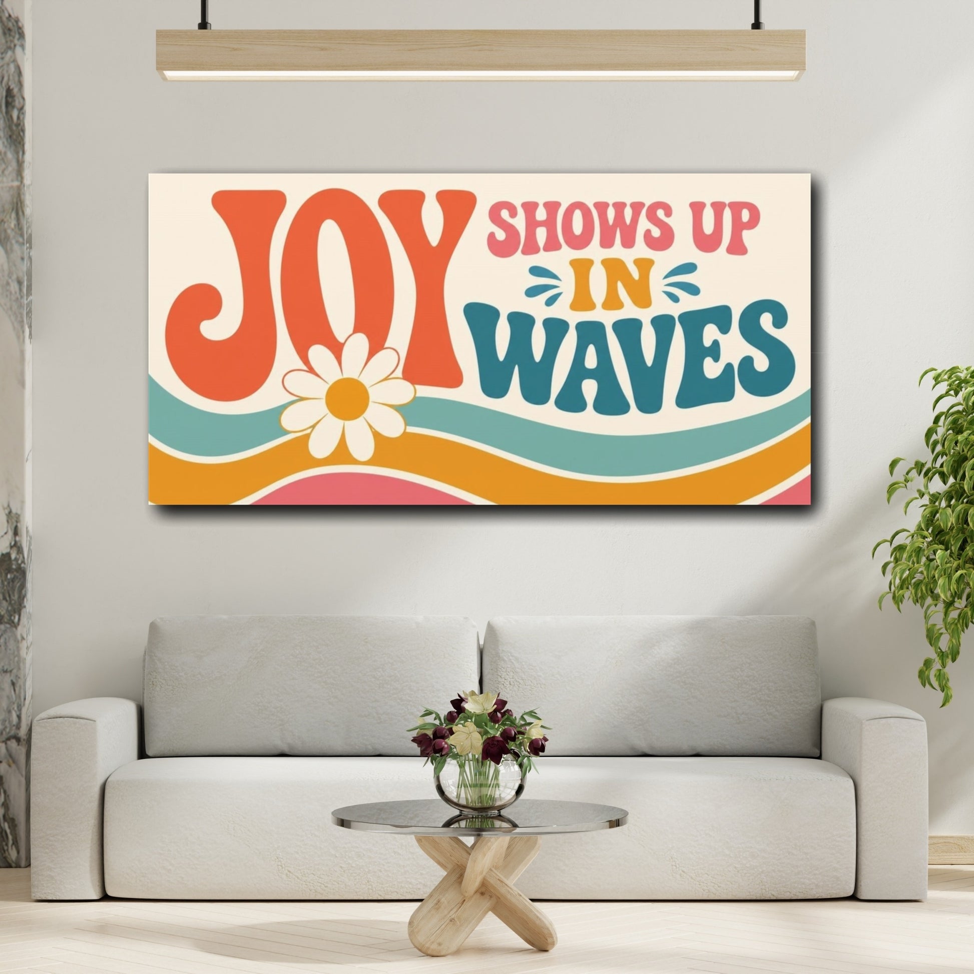 Mockup 2. Joy Shows Up In Waves shown as canvas print