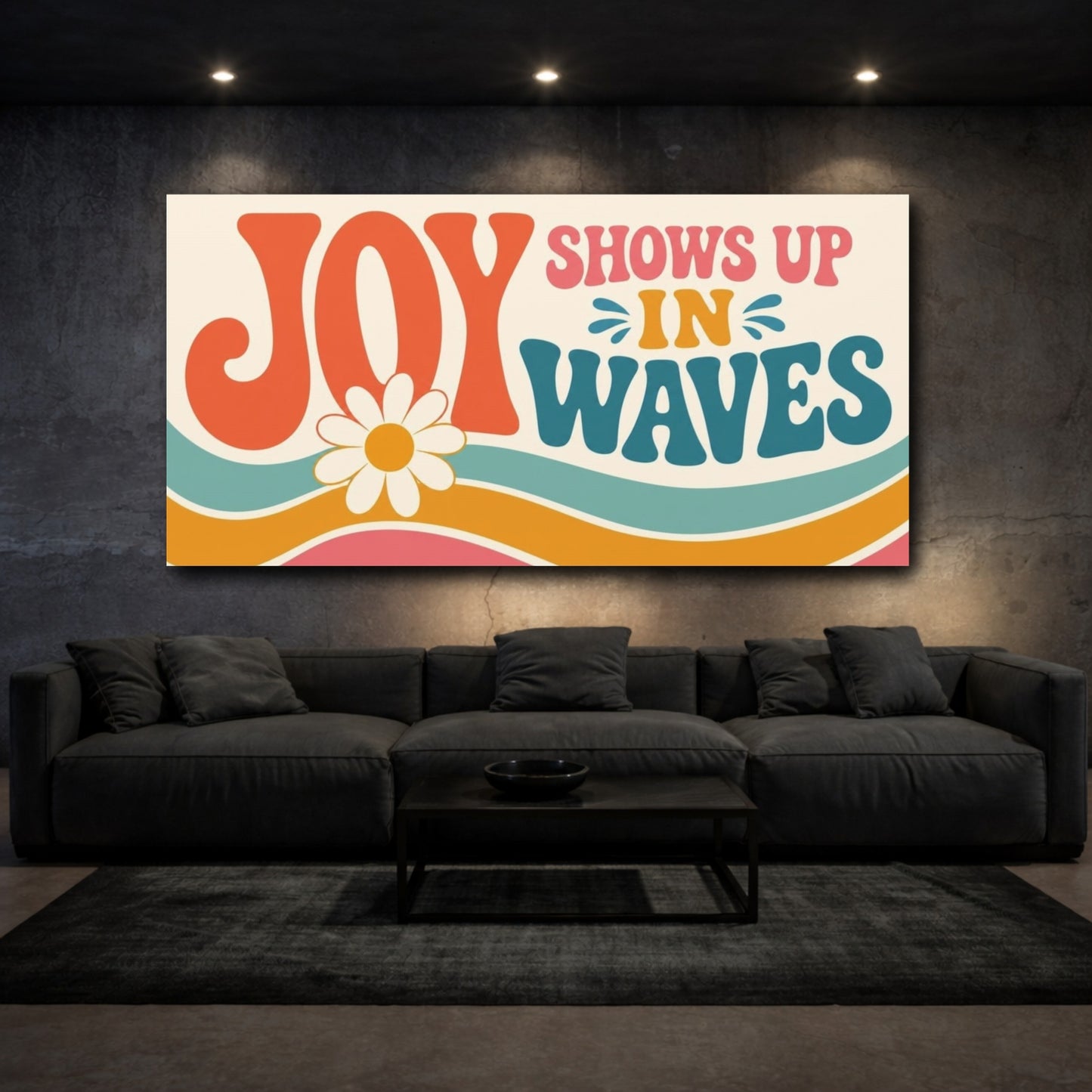Mockup 3. Joy Shows Up In Waves shown as canvas print