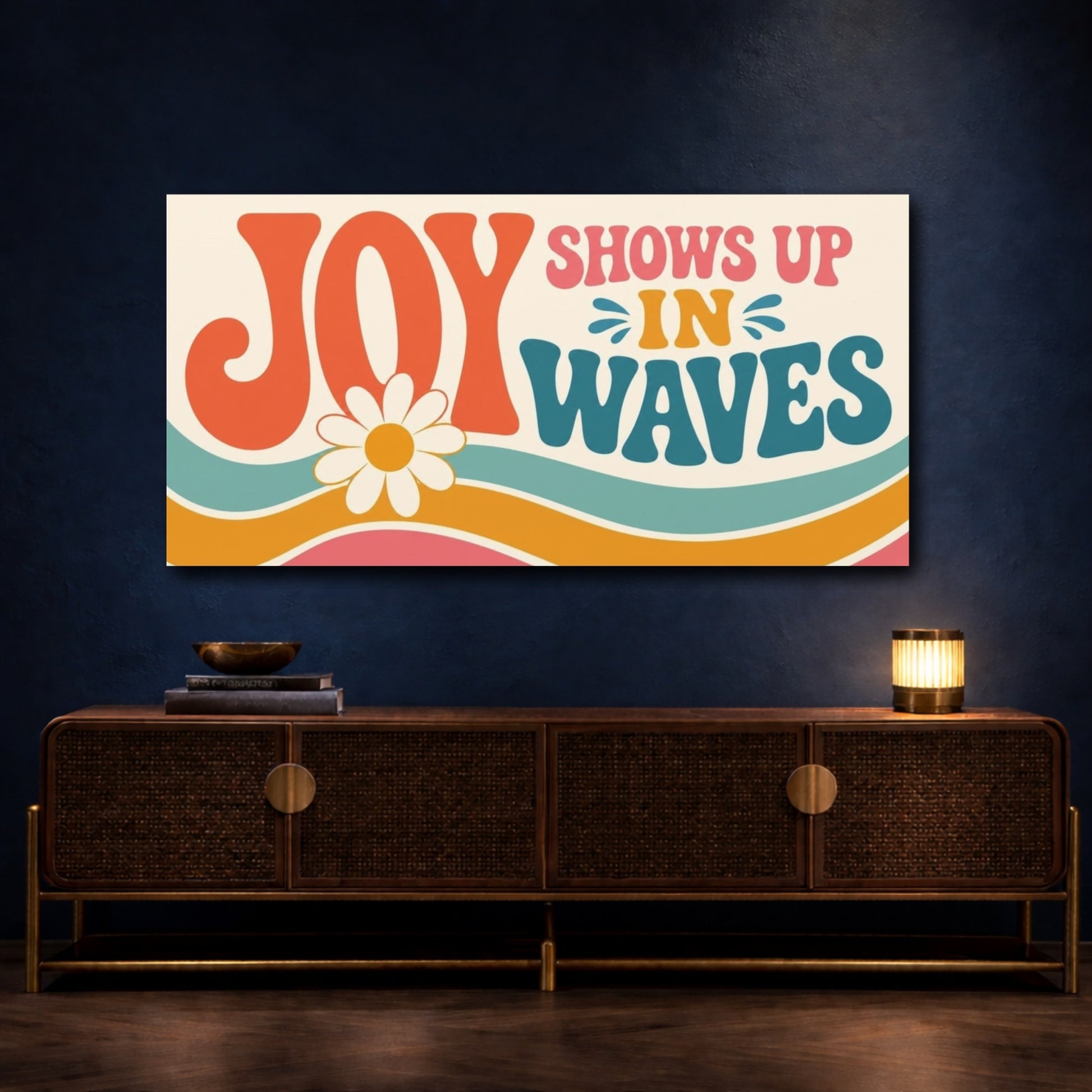Mockup 4. Joy Shows Up In Waves shown as canvas print