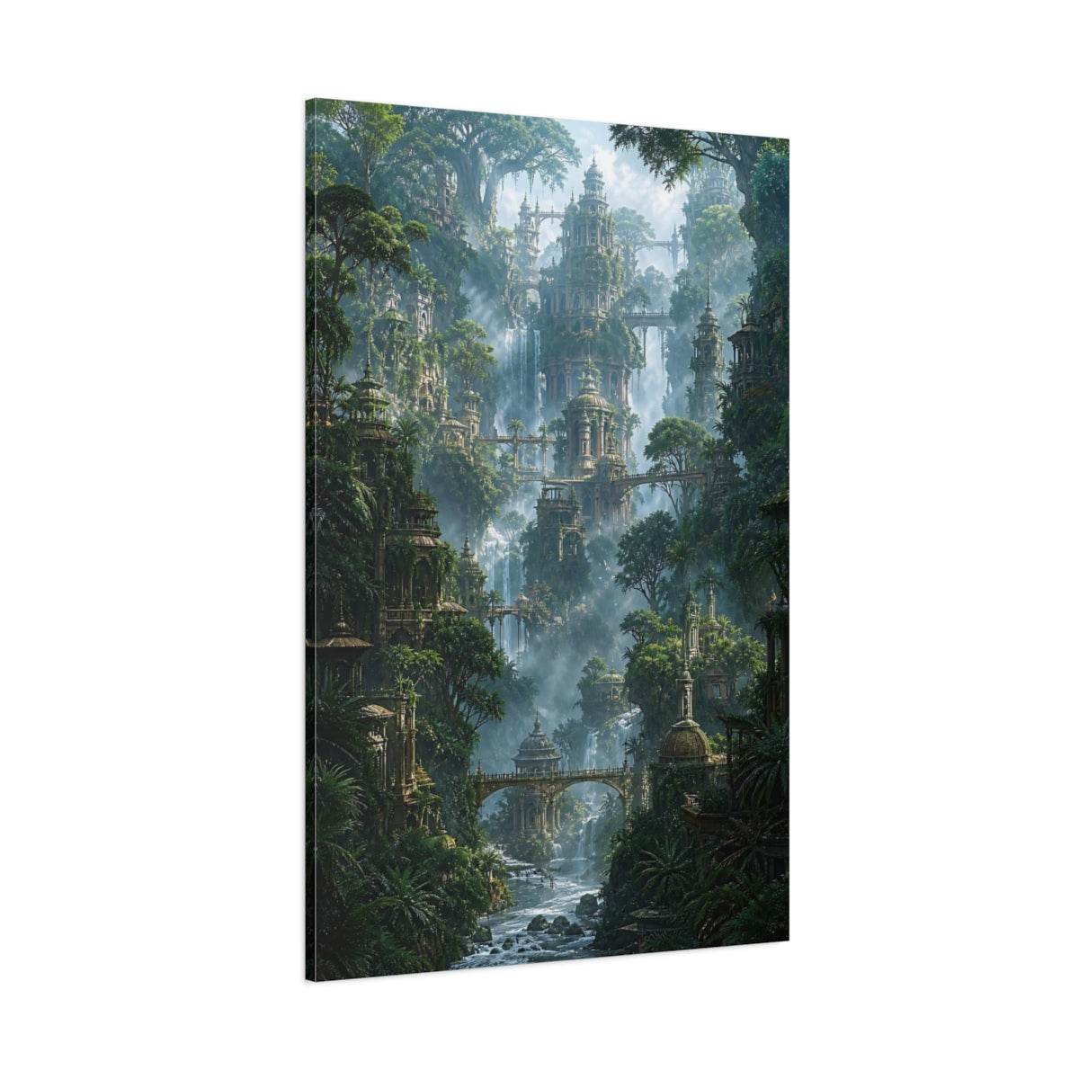 Side Mockup 1. Jungle City Ruins shown as canvas print