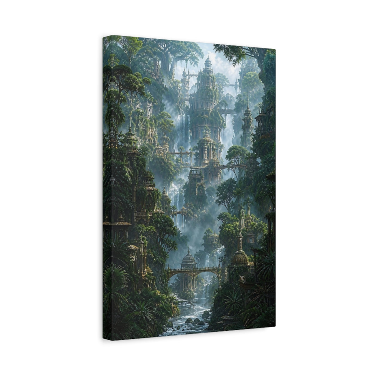 Side Mockup 4. Jungle City Ruins shown as canvas print