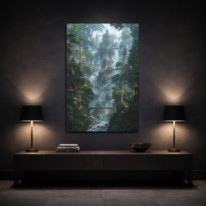 Mockup 3. Jungle City Ruins shown as canvas print