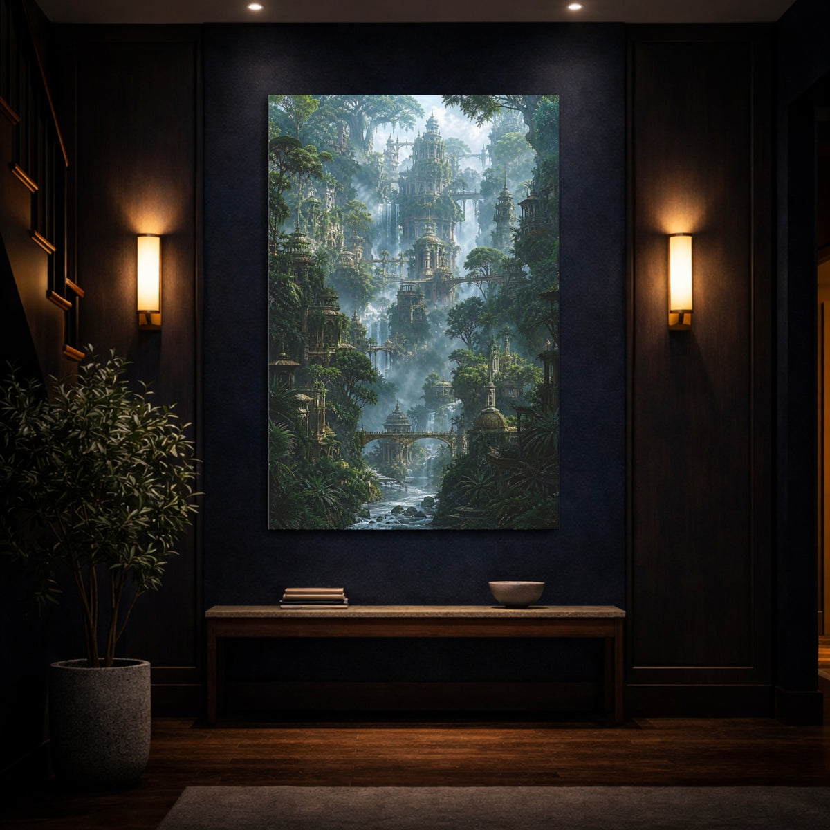 Mockup 4. Jungle City Ruins shown as canvas print