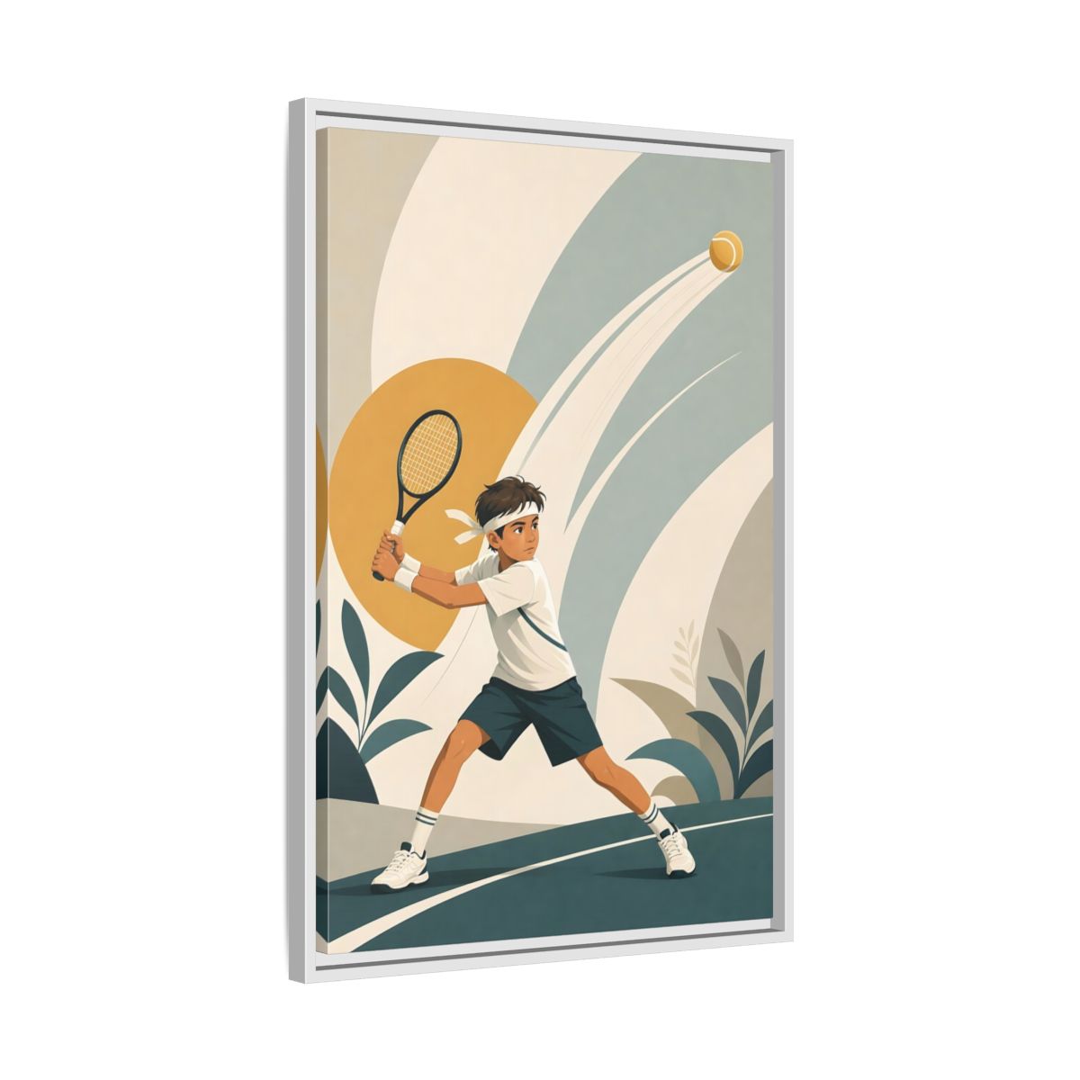 Side Mockup 10. Junior Tennis Serve shown as framed canvas print