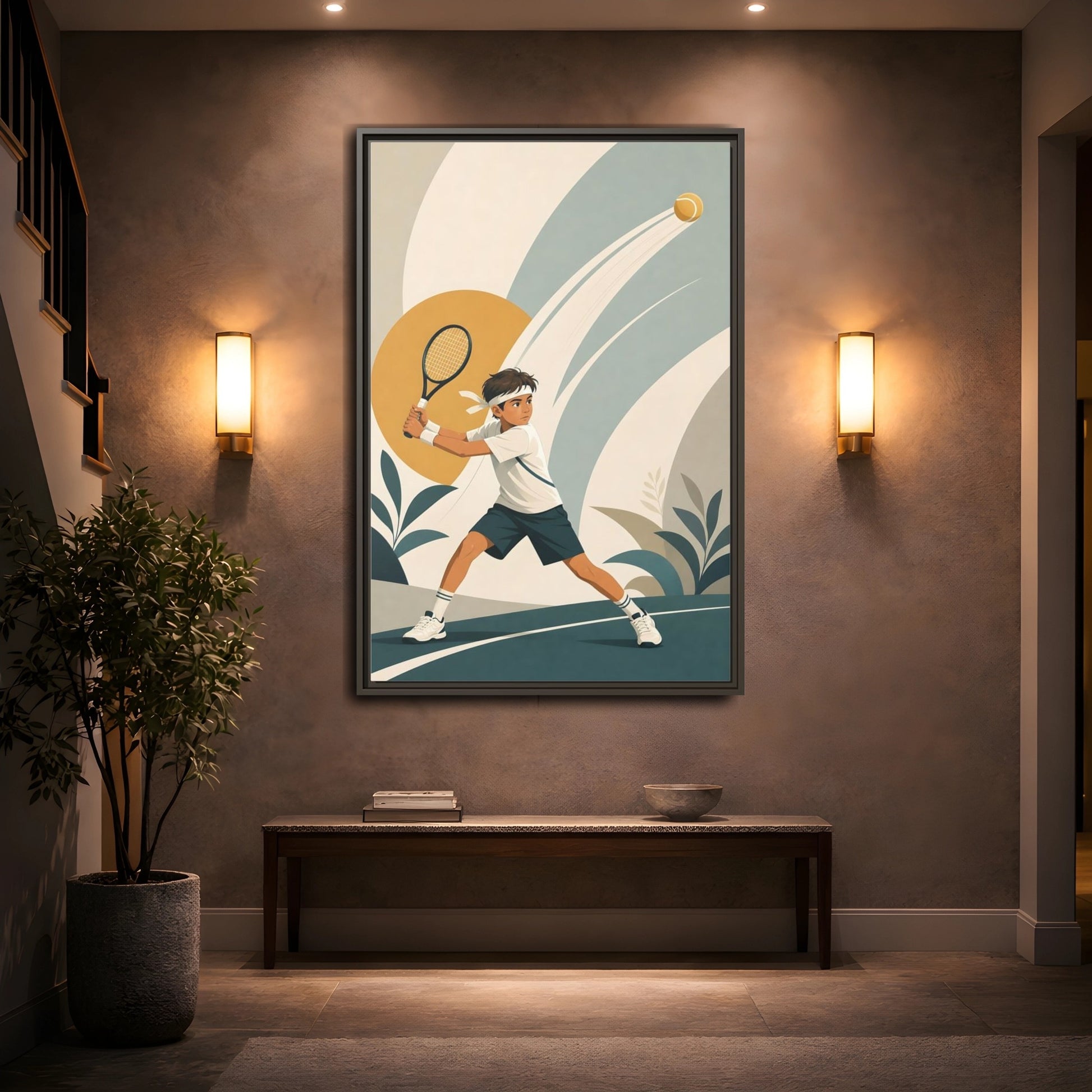 Mockup 2. Junior Tennis Serve shown as framed canvas print