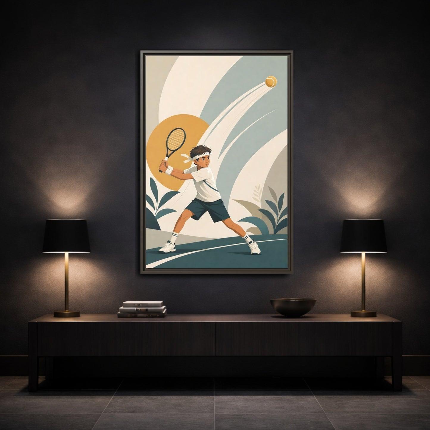Mockup 3. Junior Tennis Serve shown as framed canvas print