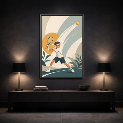 Mockup 3. Junior Tennis Serve shown as framed canvas print
