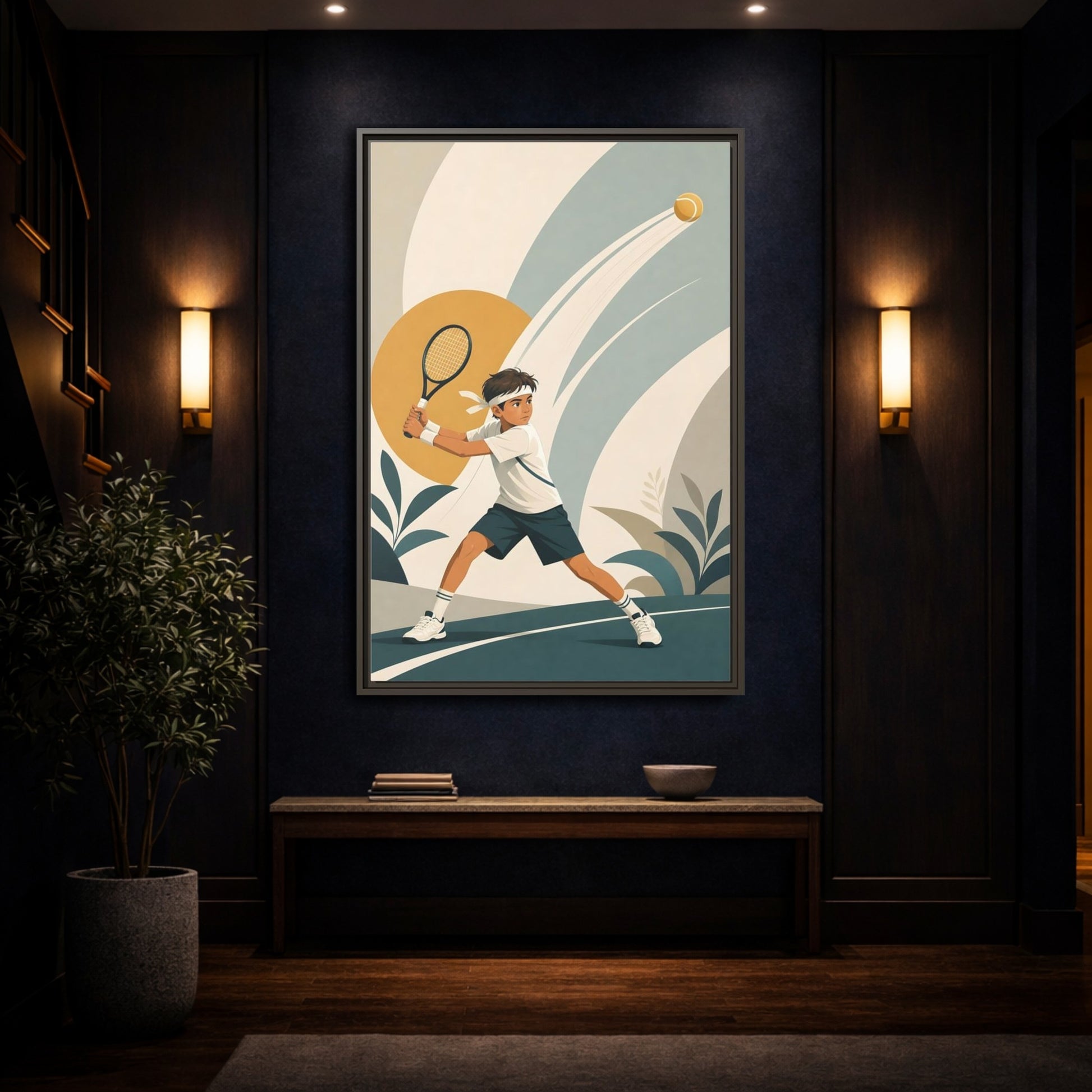 Mockup 4. Junior Tennis Serve shown as framed canvas print