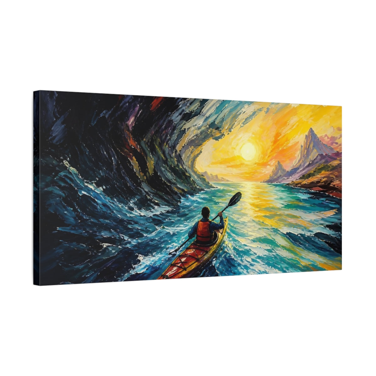 Side Mockup 1. Kayaker Motivation Journey shown as canvas print
