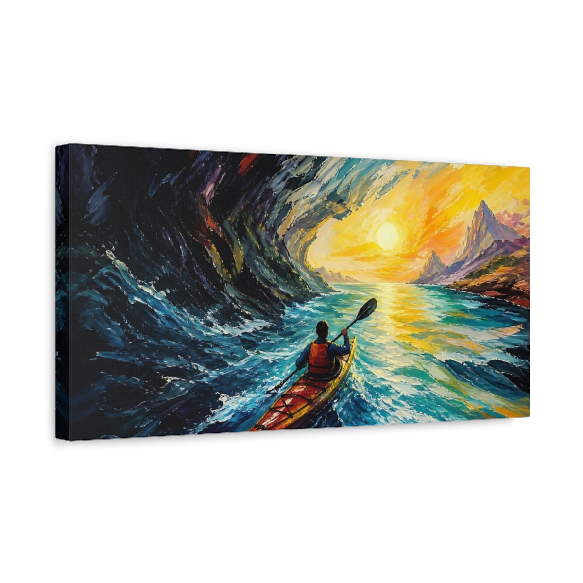 Side Mockup 3. Kayaker Motivation Journey shown as canvas print