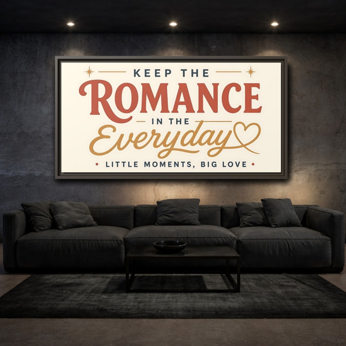 Mockup 3. Keep The Romance Everyday shown as framed canvas print