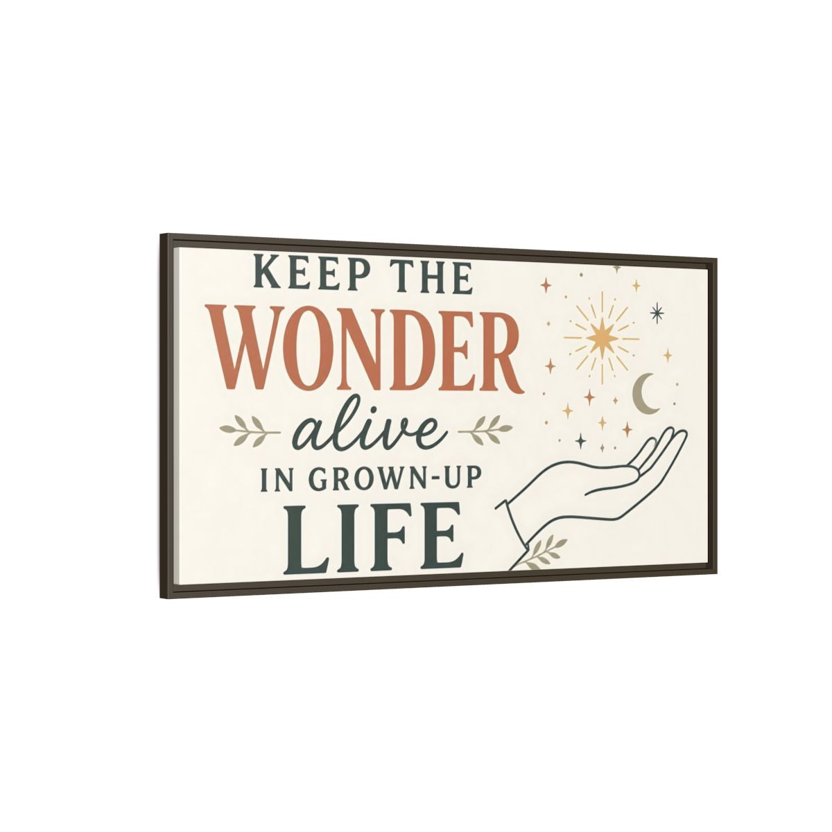 Side Mockup 4. Keep The Wonder Quote shown as framed canvas print
