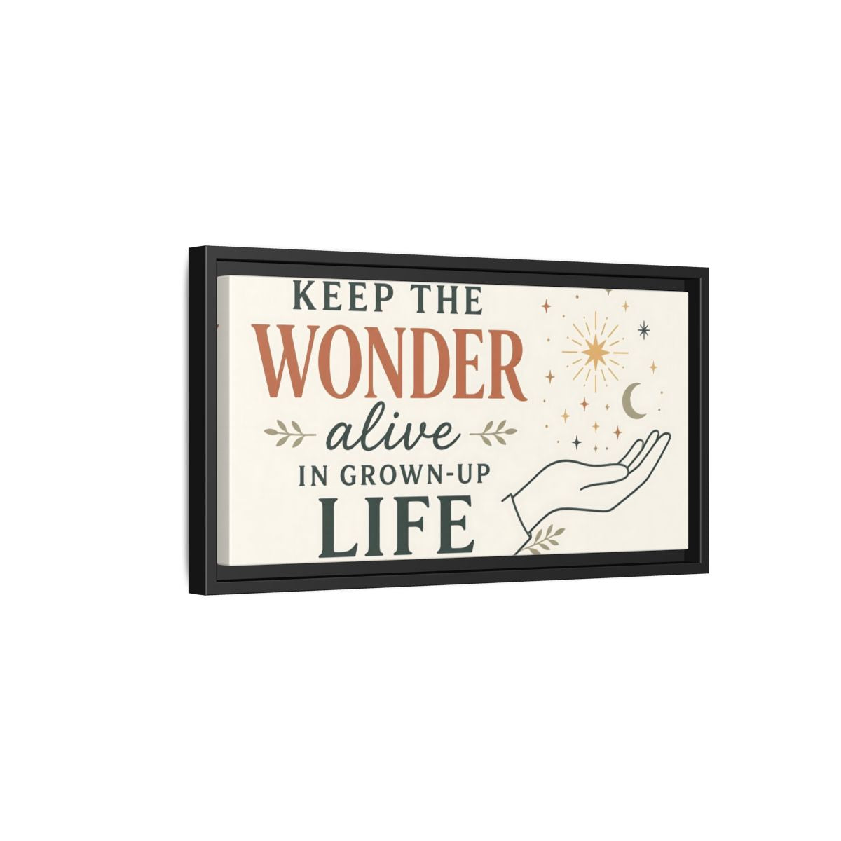 Side Mockup 8. Keep The Wonder Quote shown as framed canvas print