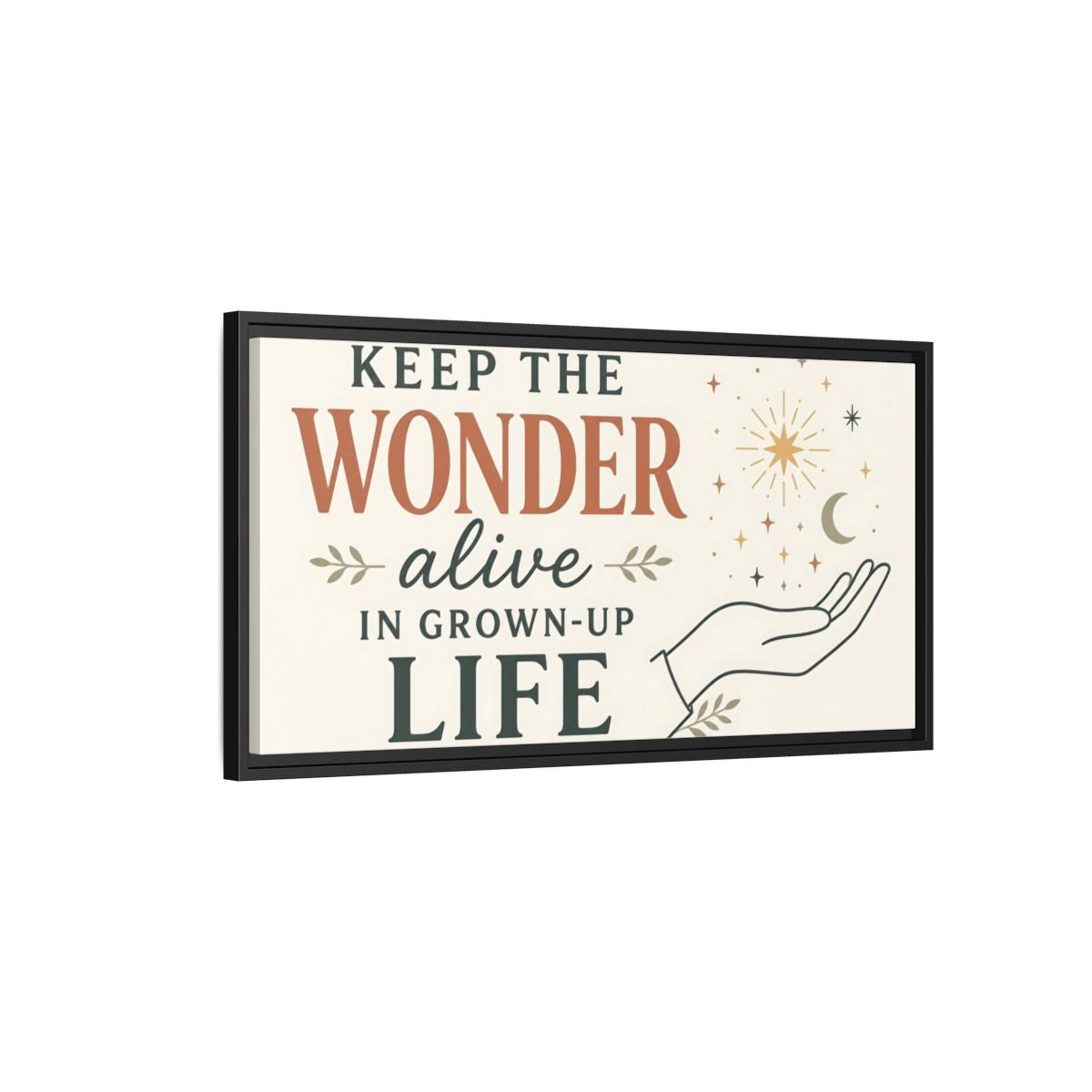 Side Mockup 2. Keep The Wonder Quote shown as framed canvas print