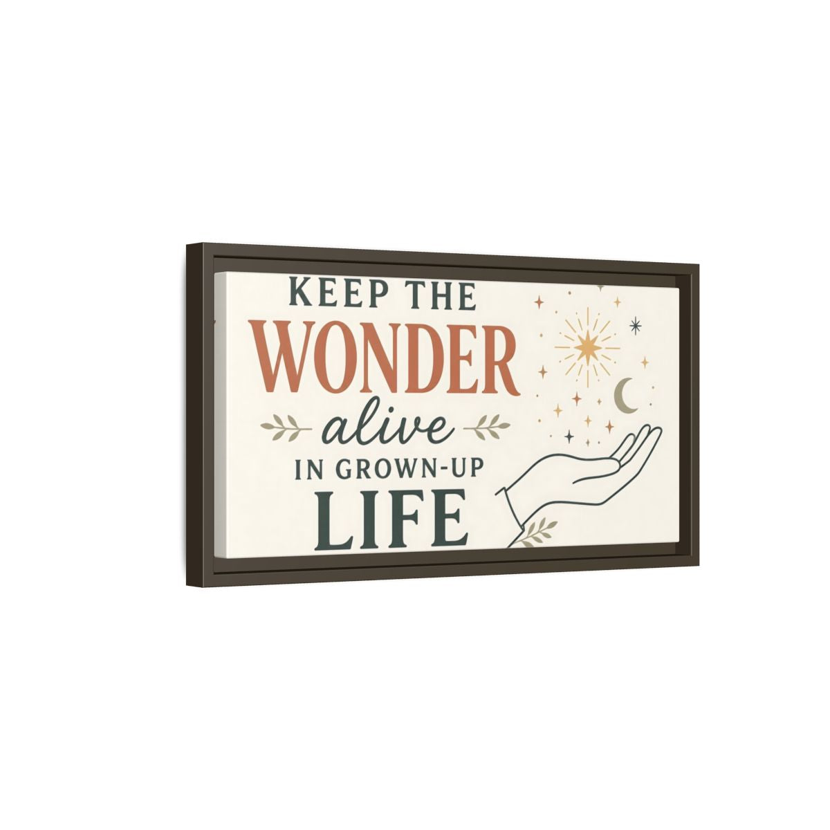 Side Mockup 7. Keep The Wonder Quote shown as framed canvas print