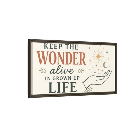 Main Mockup. Keep The Wonder Quote shown as framed canvas print