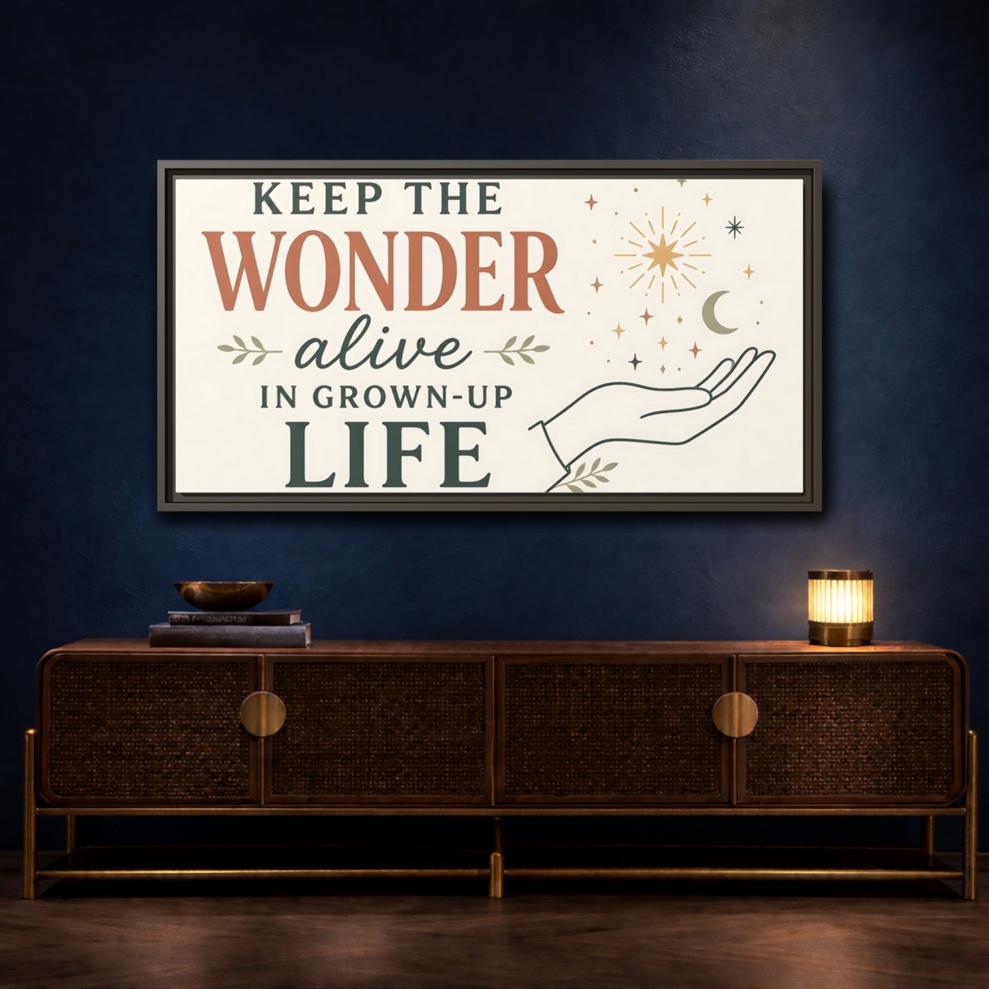Mockup 4. Keep The Wonder Quote shown as framed canvas print