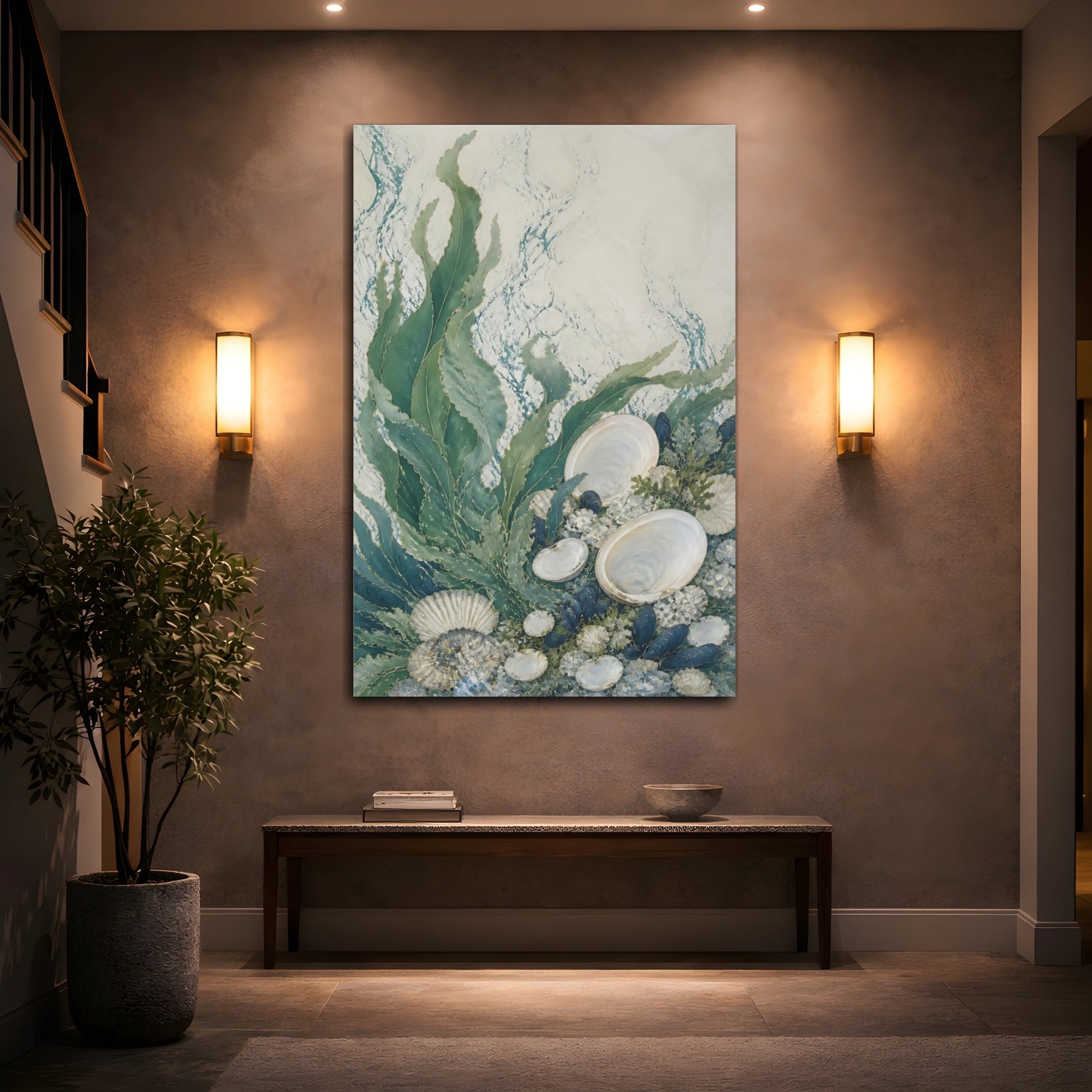 Mockup 2. Kelp And Moon Shells shown as canvas print