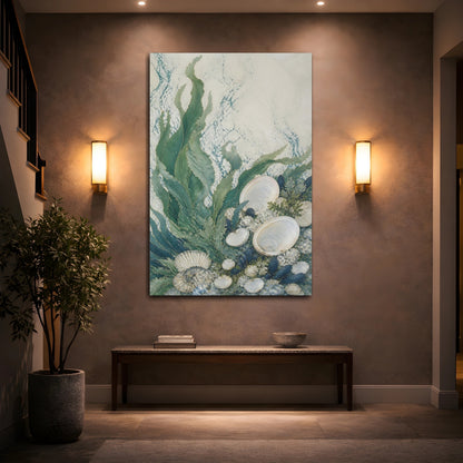Mockup 2. Kelp And Moon Shells shown as canvas print