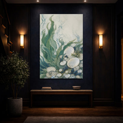 Mockup 4. Kelp And Moon Shells shown as canvas print