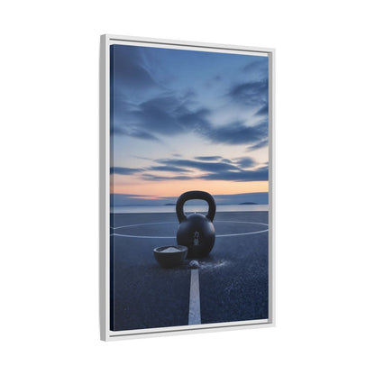 Side Mockup 10. Kettlebell At Dusk shown as framed canvas print