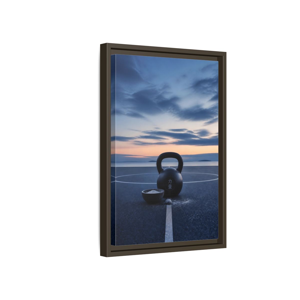 Side Mockup 5. Kettlebell At Dusk shown as framed canvas print