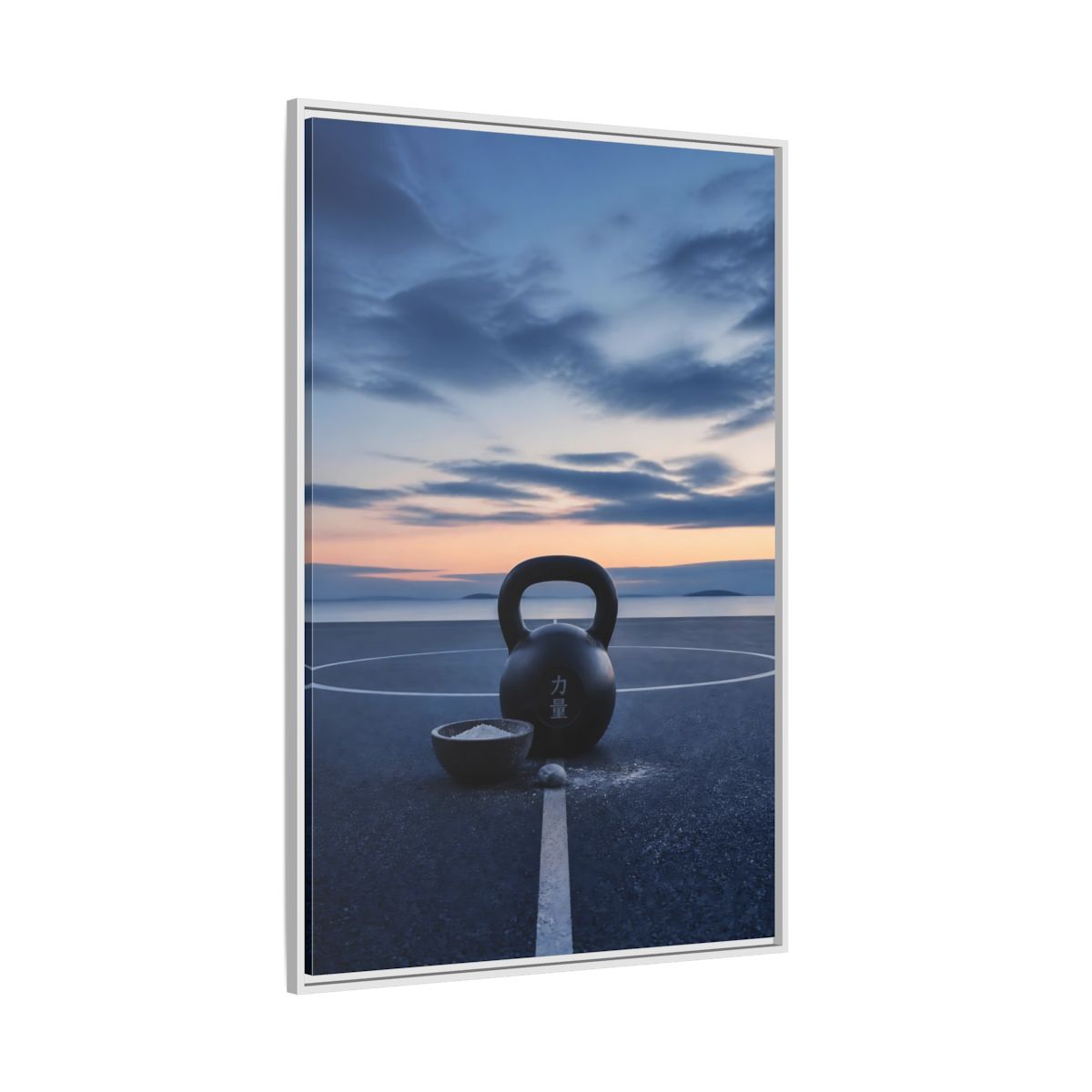 Side Mockup 7. Kettlebell At Dusk shown as framed canvas print