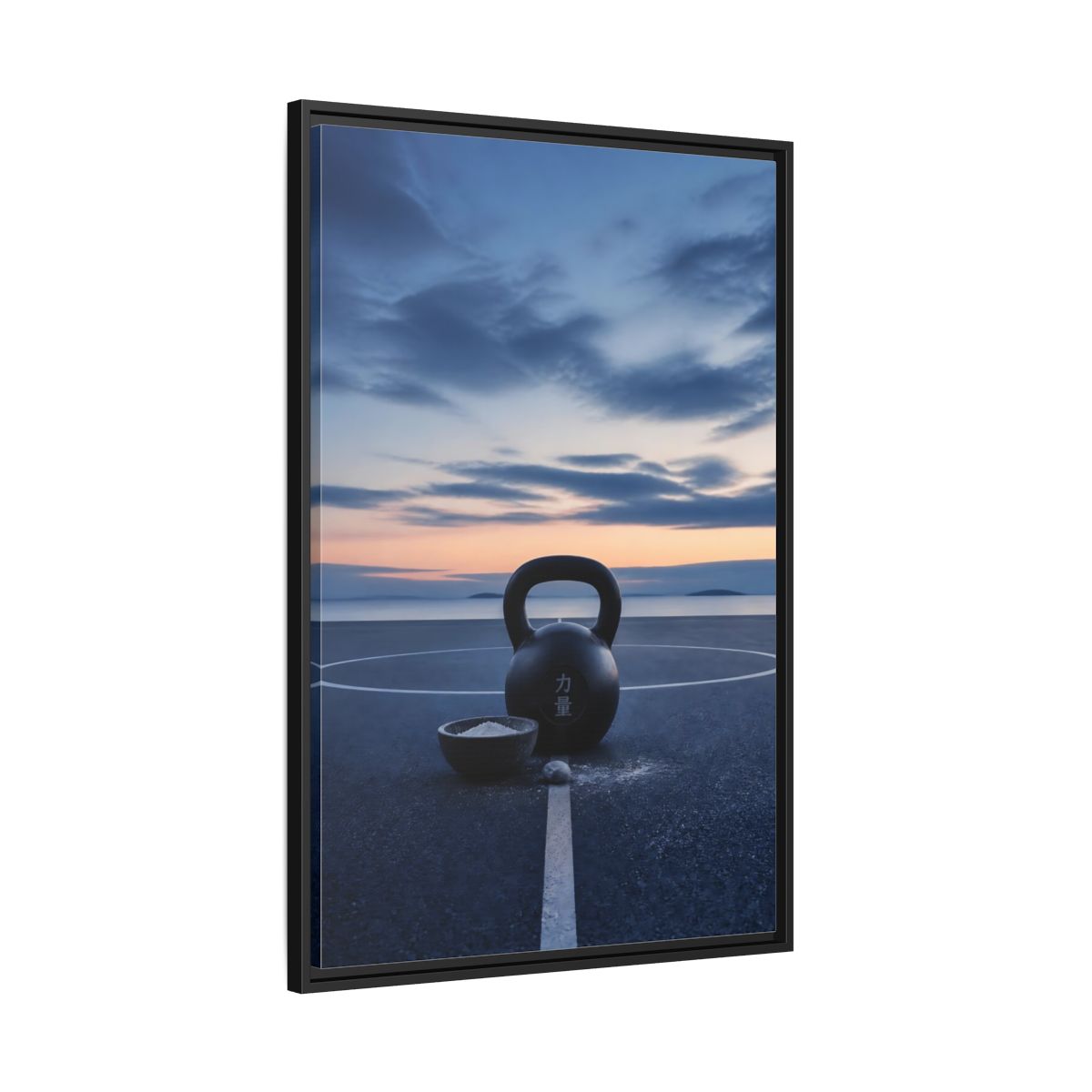 Side Mockup 13. Kettlebell At Dusk shown as framed canvas print