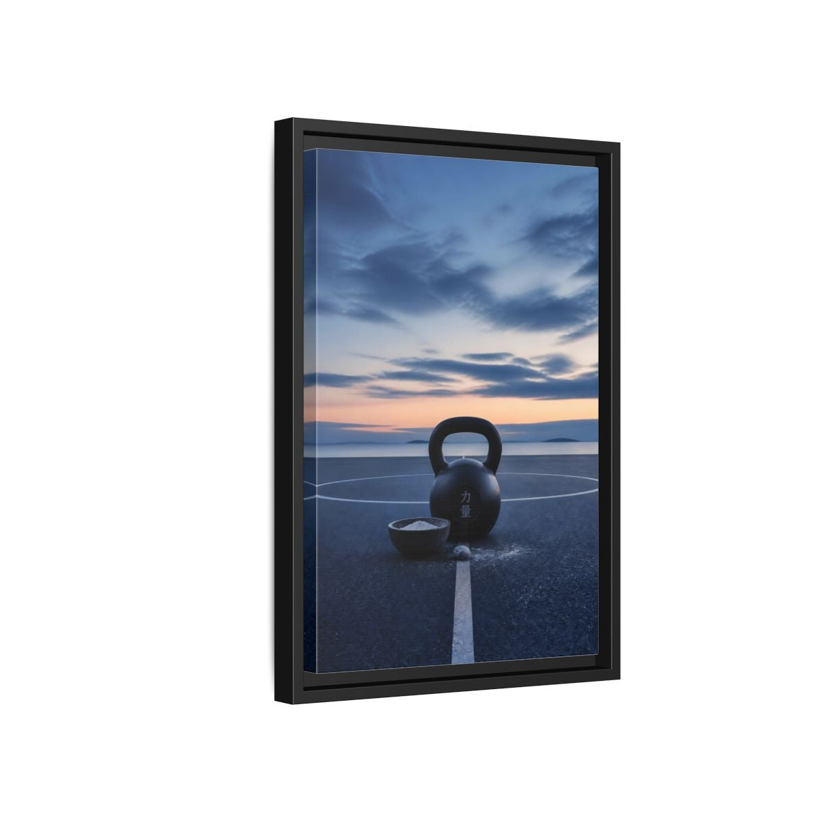 Side Mockup 6. Kettlebell At Dusk shown as framed canvas print