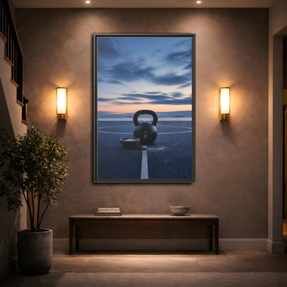 Mockup 2. Kettlebell At Dusk shown as framed canvas print