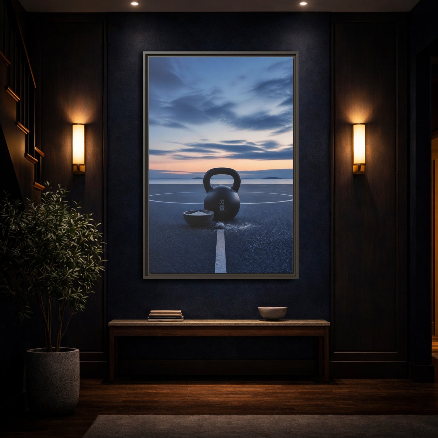 Mockup 4. Kettlebell At Dusk shown as framed canvas print