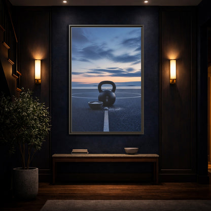 Mockup 4. Kettlebell At Dusk shown as framed canvas print
