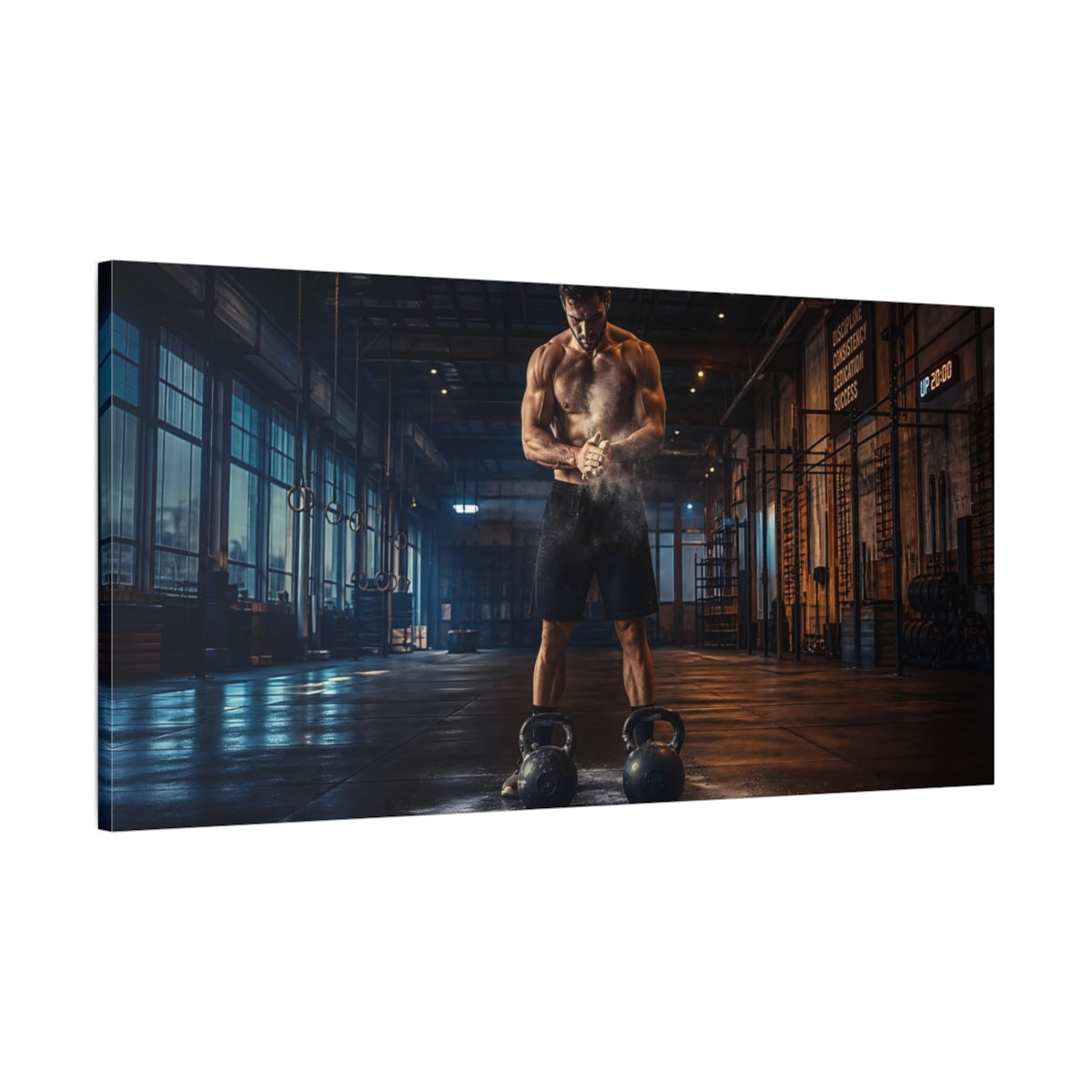 Main Mockup. Kettlebell Power Athlete shown as canvas print