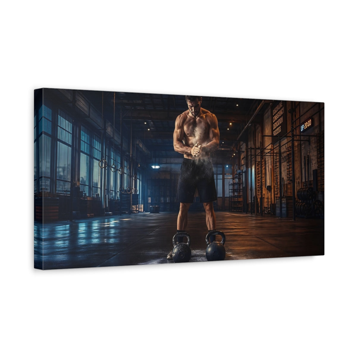 Side Mockup 3. Kettlebell Power Athlete shown as canvas print