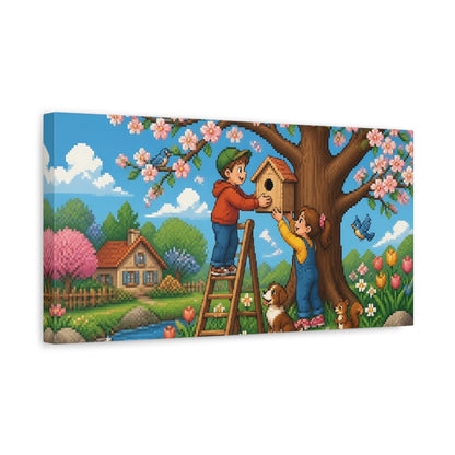 Side Mockup 3. Kids Birdhouse Adventure shown as canvas print