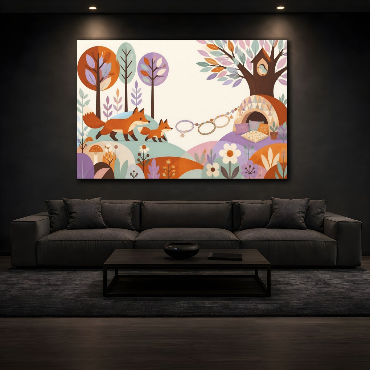 Mockup 3. Kids Fox Family shown as canvas print