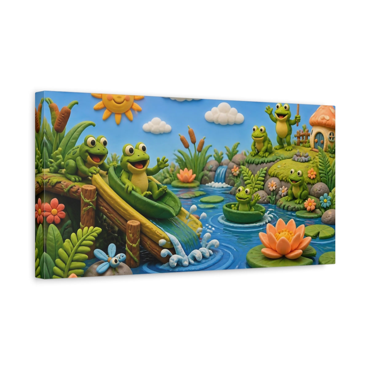 Side Mockup 3. Kids Frog Pond shown as canvas print
