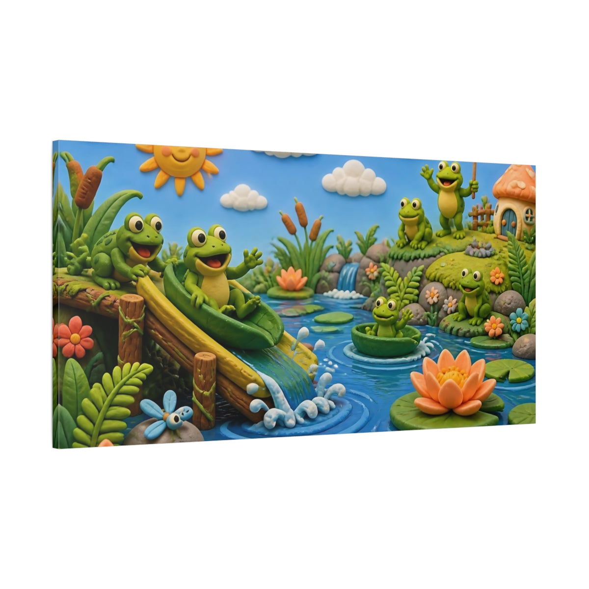 Side Mockup 2. Kids Frog Pond shown as canvas print