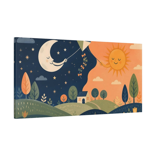 Main Mockup. Kids Moon And Sun Kite shown as canvas print