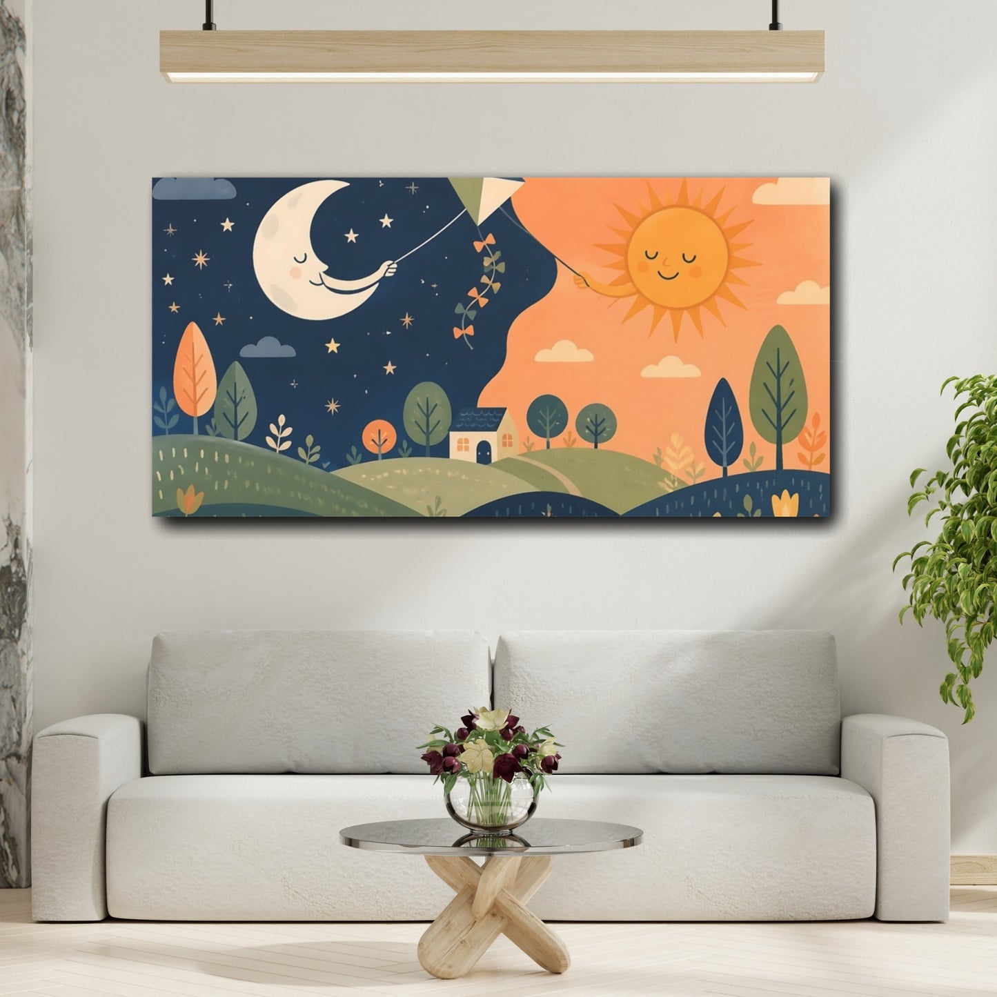 Mockup 2. Kids Moon And Sun Kite shown as canvas print